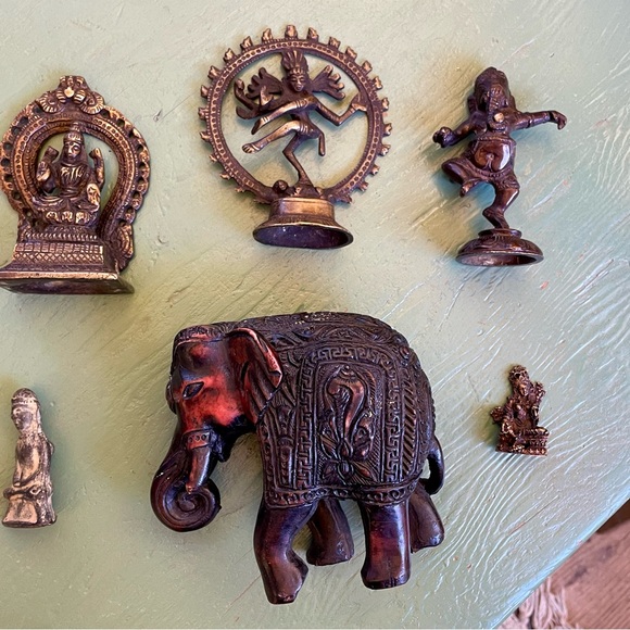 Lot of 6 Indian Hindu Buddhist Deities Gods Goddesses Elephant Ganesha Brass